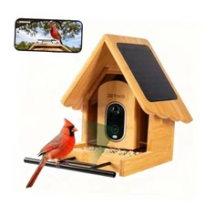 Bamboo Bird Feeder with Camera, 2K HD, Auto AI Identify 2800+ Birds, Solar 