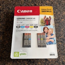 Canon Ink 220  221 Black Tricolor Yellow, Cyan Magenta Combo Pack Sealed New