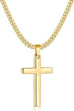Cross Necklace for Men and Women, 14K Gold Plated Mens Cross Necklaces with 3.5M
