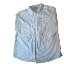 St. John's Bay Crisp White Cotton Button Down Shirt Women XL 3/4 Roll Tab Sleeve