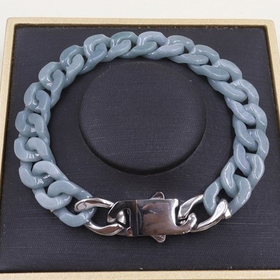 Real Grade A Natural Blue Jade Jadeite Cuban Curb Link Bracelet 5.9-8.3inch