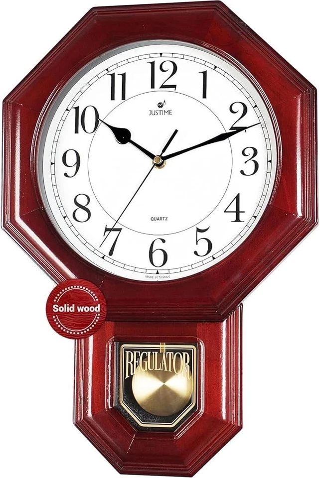 JUSTIME Regulator Schoolhouse Solid Wood Pendulum Wall Clock Westminster Chime - Image 2 of 4