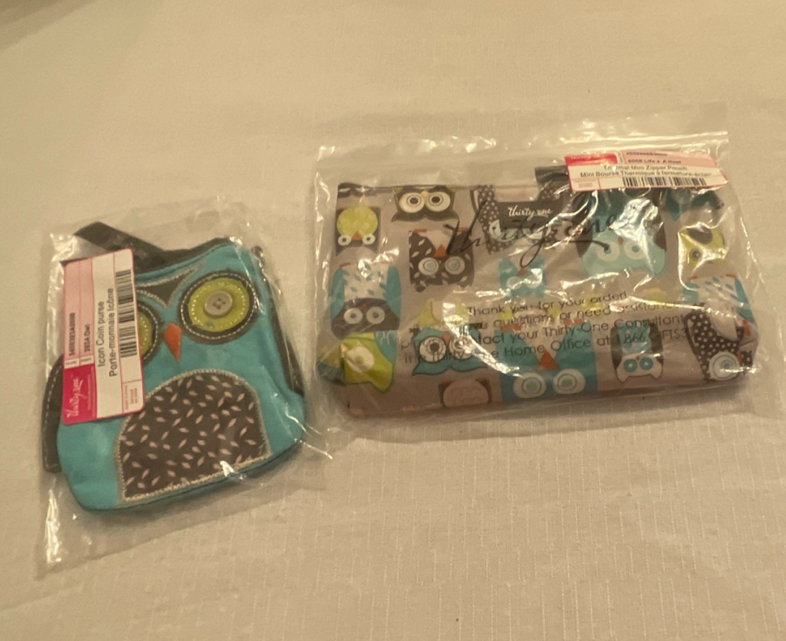 Thirty-One Owl Coin Purse and Zipper Pouch Set