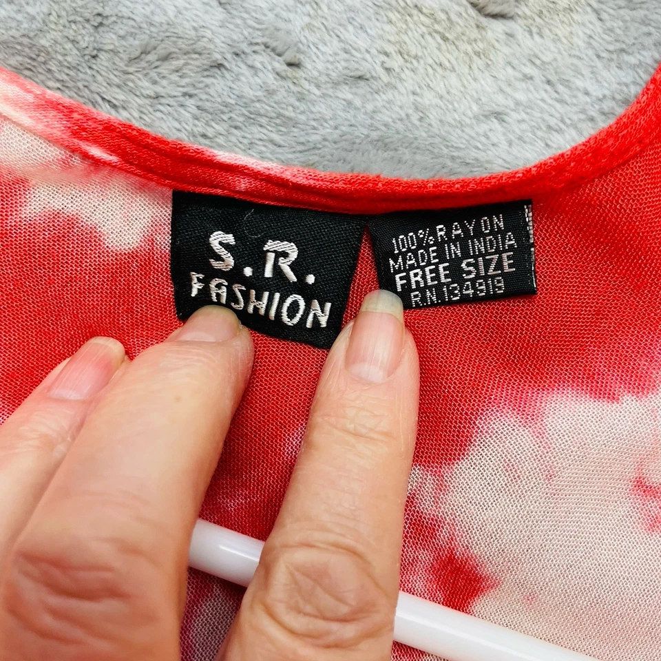 SR Fashion Boho Dress Womens Free Size Red Tie Dye Floral Embroidered 3/4 Sleeve - Image 3 of 4