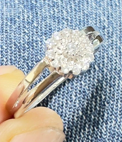 Moissanite Halo Cluster Ring 925 Sterling Silver Women Size 7 Diamond Look