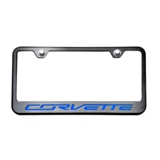 Plate Frame w/Blue Carbon Fiber "Corvette" Inlay&Brushed Face for Chevy Corvette