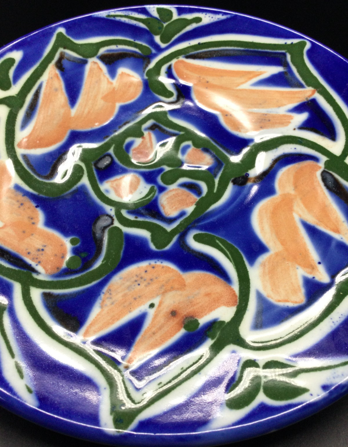 SARAH JAEGER Porcelain Footed Plate Blue Floral Helena Montana Potter Laureate