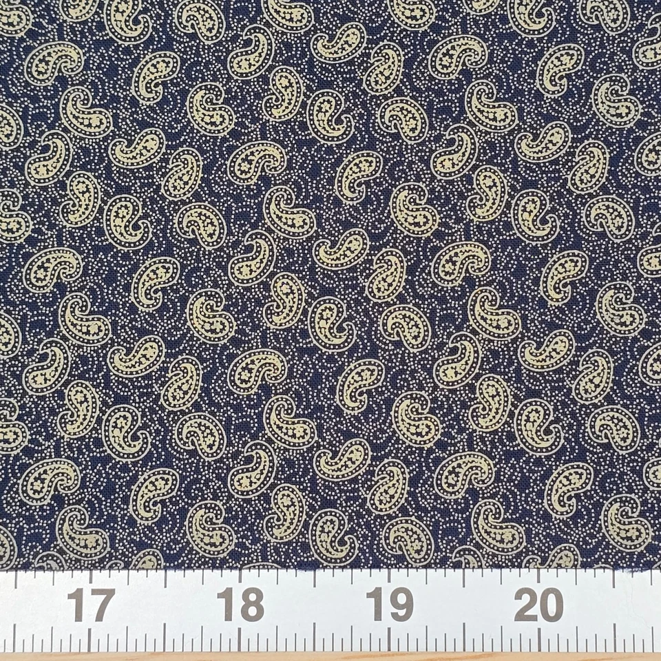 Cotton Fabric 20"x42" JoAnn Polly Navy Blue Beige Paisley Print - Image 4 of 4