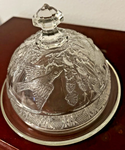 EAPG Bird and Strawberries Clear Covered Butter or Cheese Dish Complete