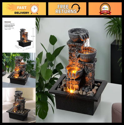 3-Bowl Tabletop Fountain with LED Light - Soothing Water Sound for Zen Decor
