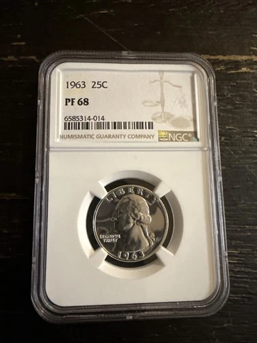 Gem Proof Silver 1963 Washington Quarter NGC PF68 90% Silver