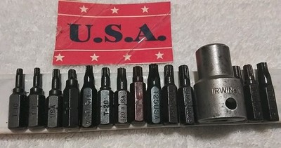 15PC TORX USA-MADE 1/4'' HEX  - 1'' LONG BLACK OXIDE SURFACE HARDENED & IRWIN 3/8''