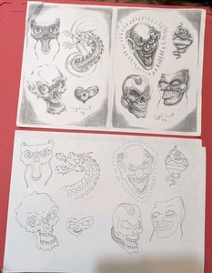 1998 Tattoo Flash W/ Line Drawing By Nigel Kurt 17"×12"