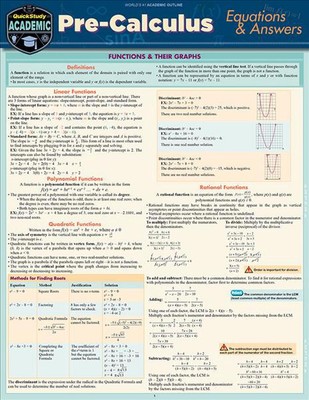 Pre-Calculus Equations & Answers: A Quickstudy laminated Reference Guide by Expo