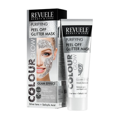 2x REVUELE COLOUR GLOW SILVER REINIGENDE Peel-Off-Glitzermaske 2x80ml