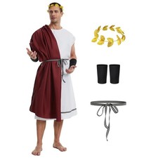 Men's Roman Toga Costume Greek King Gladiator Cosplay Outfit Red Large
