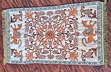 Vtg Table Runner 22 Orange & Black Figural De...