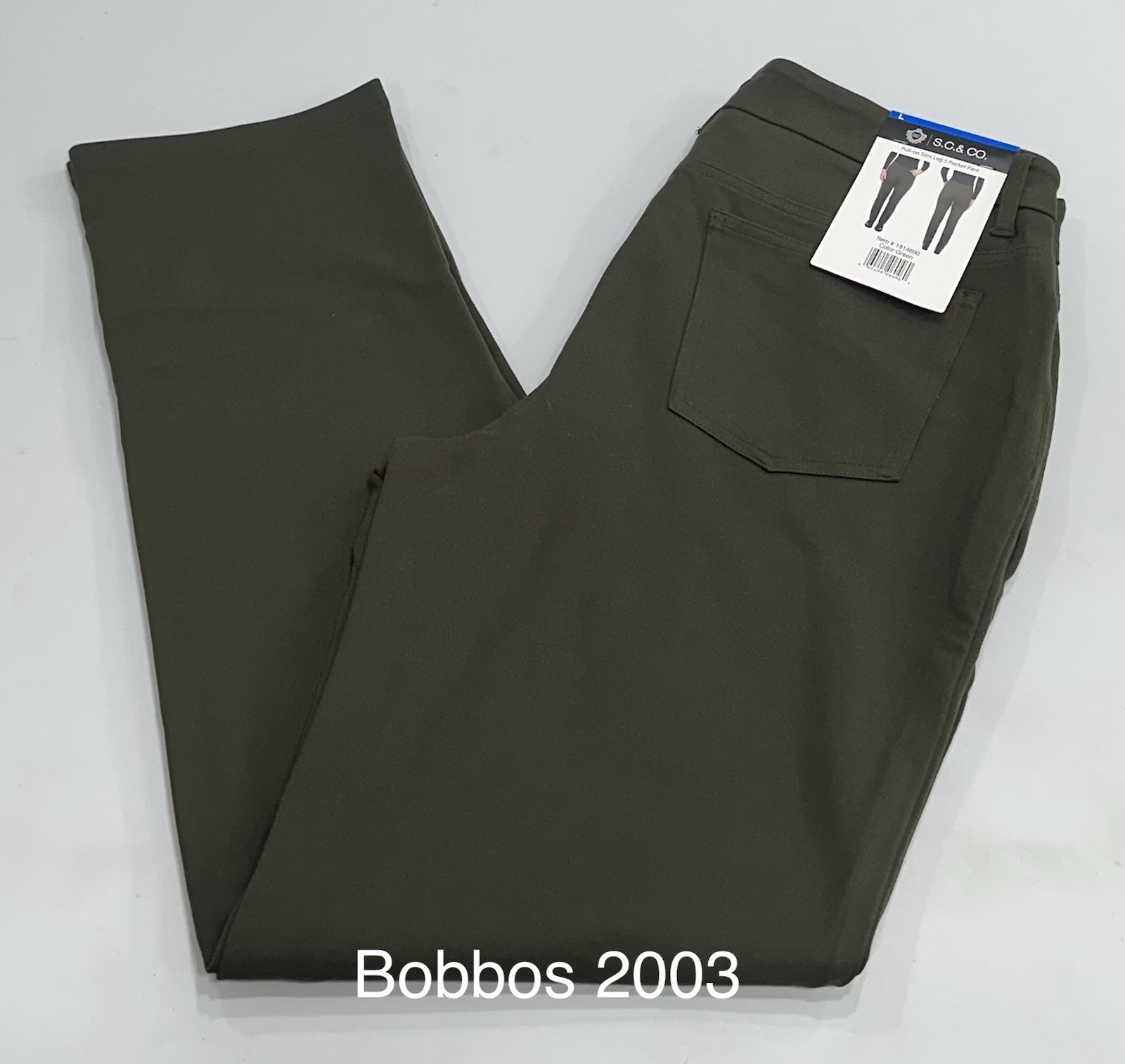 S.C. & CO. Women's Pull-On Slim Leg 5-Pockets Pants, Green, Size L