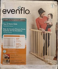    READ DESCRIPTION   Evenflo Top of Stairs Extra Tall Baby Or Dog Gate Tan Wood