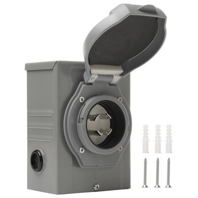 30 Amp Generator Inlet Box 4 Prong 125/250V - PB30, 30A NEMA L14-30P, Grey