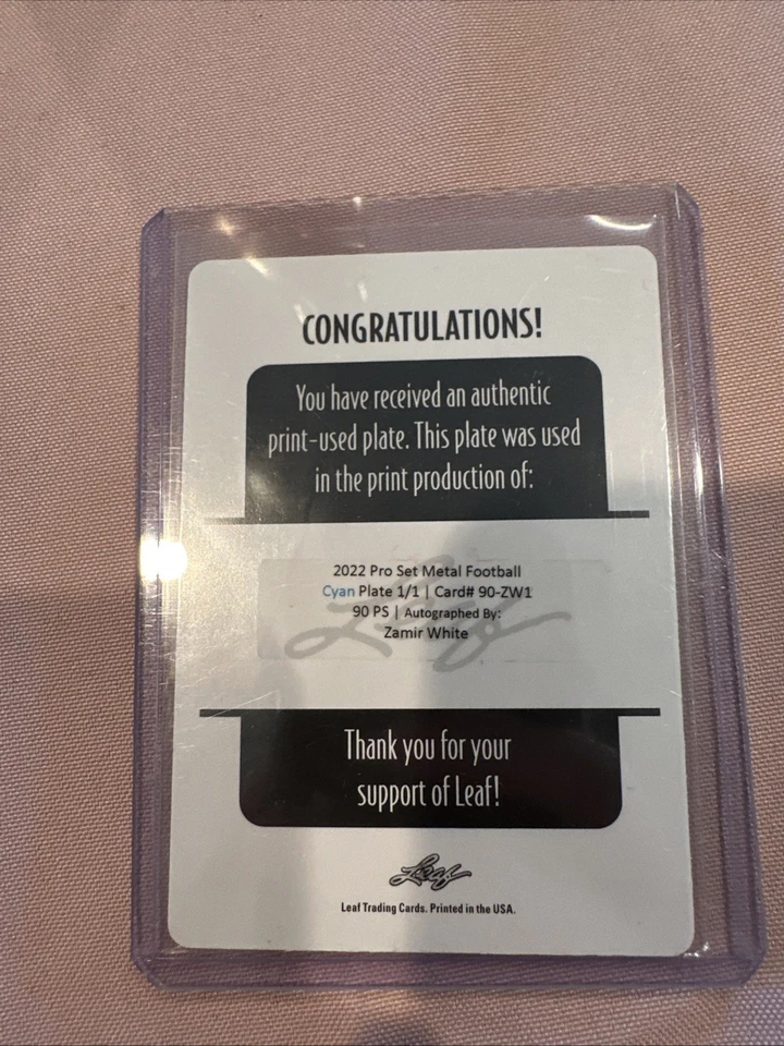 2022 Leaf Pro Set Metal Football Zamir White Cyan Printing Plate Auto 1/1!!! - Image 2 of 2