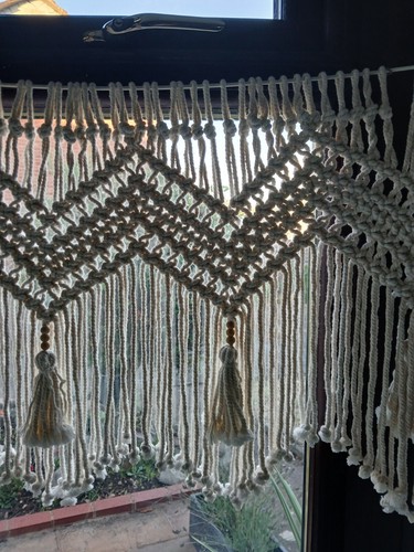 Reduced.Macrame Handmade Valance Curtain With Tassles 96," Wide Off White - Picture 2 of 3