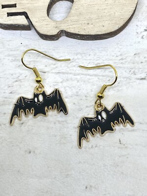Schwarz emaillierte Fledermaus Ohrhänger Neuheit Goth Himmlischer Vampir Halloween