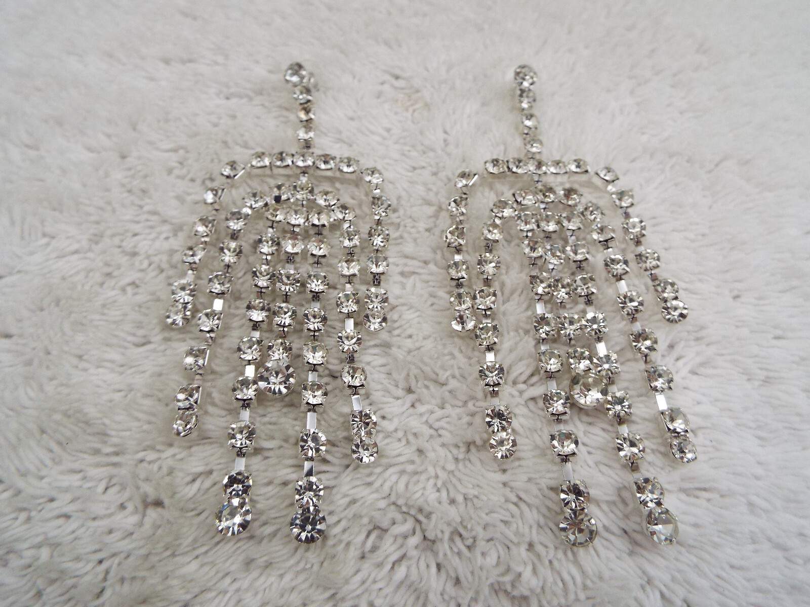 Silvertone Rhinestone Statement Runway Pierced Ea… - image 1
