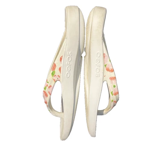 Oofos Ooriginals White Floral Flip Flop Thong Recovery Unisex Sandals Size 9