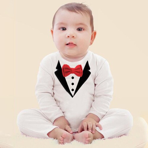 Newborn Baby Boy Girl Formal Suit Tuxedo Romper Jumpsuit Bodysuit Clothes Outfit - Picture 5 of 5
