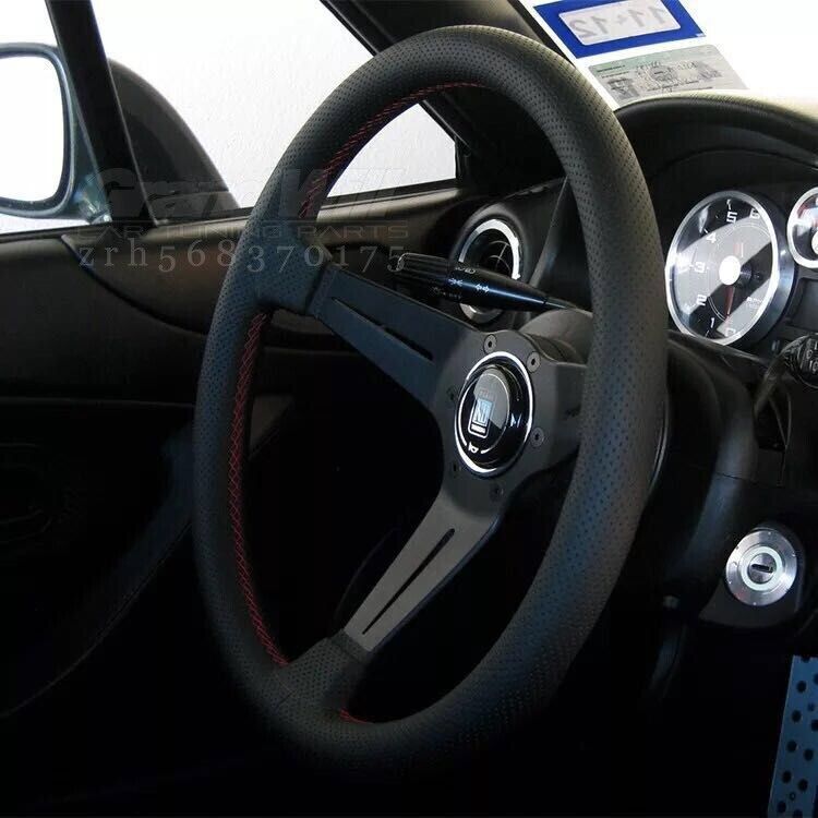 NARDI 350mm 14' Perforated Leather Black Spoke Deep Cone Sport