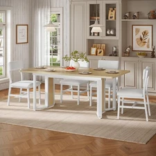 5-Piece Dining Table Set for 4-6 People, 63" Extendable Table & 4 Cushion Chairs