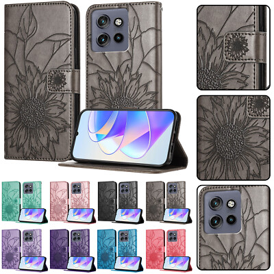 For Moto G Stylus/Power 5G 2025 Sunflower Emboss PU Leather Flip Wallet Case 
