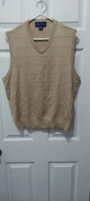 Alan Flusser Mens Sz Med Beige Ribbed Sweater Vest Knit V-Neck Pullover Silk