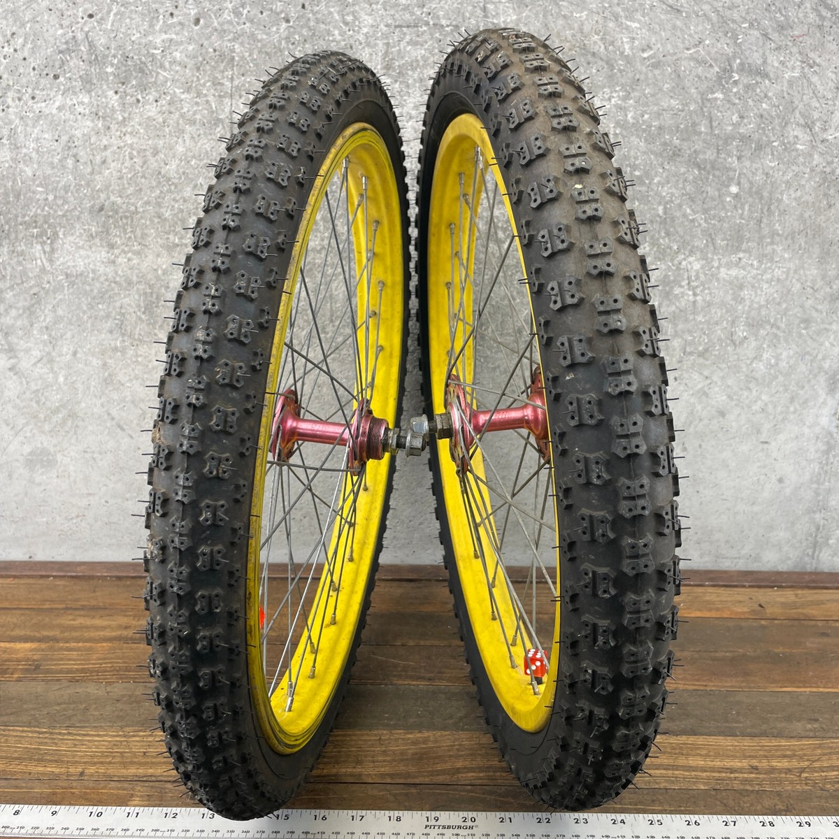 ACS Z Rim Old School BMX Wheel Set Yellow 80s Red Chair Hub ACS Z Rim Old School BMX Wheel Set Yellow 80s Red Chair Hub