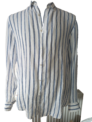 Men's Massimo Dutti Long Sleeve Shirt Dress White-Blue striped 100% Linen  Size L | eBay