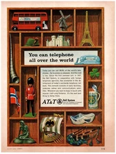 1967 AT&T Bell System Print Ad, Telephone All Over World European Trinkets Flag