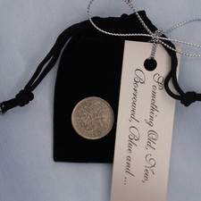 Lucky Sixpence Black Velvet Bag Tag Queen Elizabeth II Coin Unique Wedding Gift