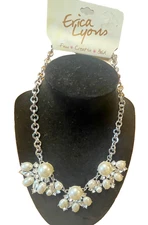 NOS Erica Lyons SIGNED pearl Necklace chunky vintage statement marquise crystal
