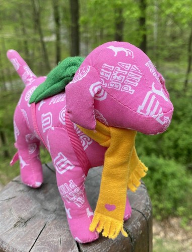NEW! Victoria's Secret Plush Dog w/ Scarf and Green Backpack Pop Pink 7” - Picture 8 of 8