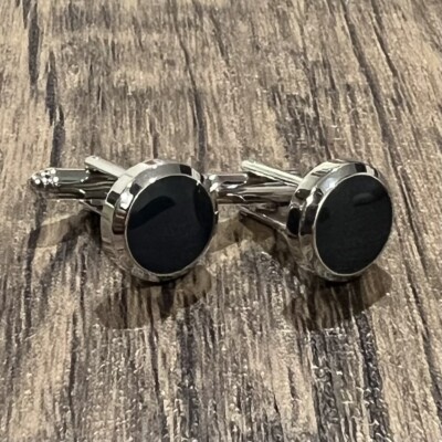 Bevel Border Navy Round Cufflinks For Men Birthday Wedding Gift Cufflinks In Box