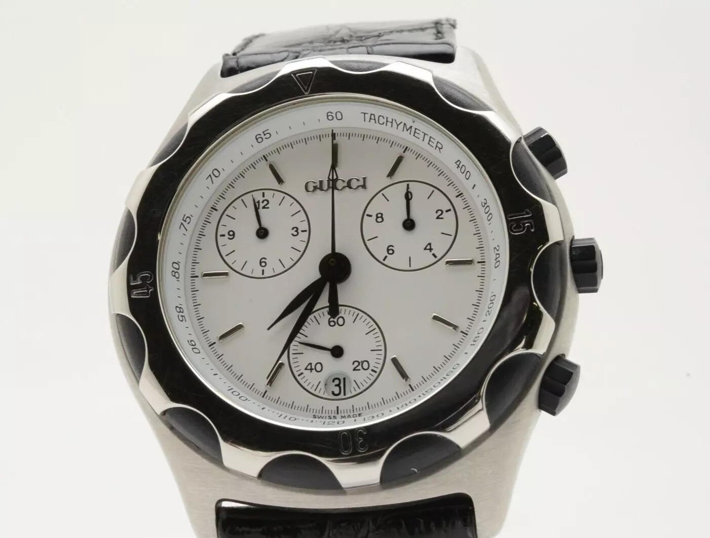 [Presque comme neuve] Montre pour homme GUCCI 50.000/50.500 Qz cadran blanc acier inoxydable JAPON