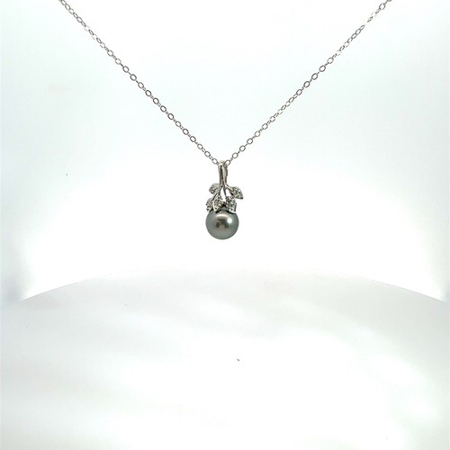 14k White Gold Black Pearl and Diamond Pendant Necklace 18" - Picture 6 of 7