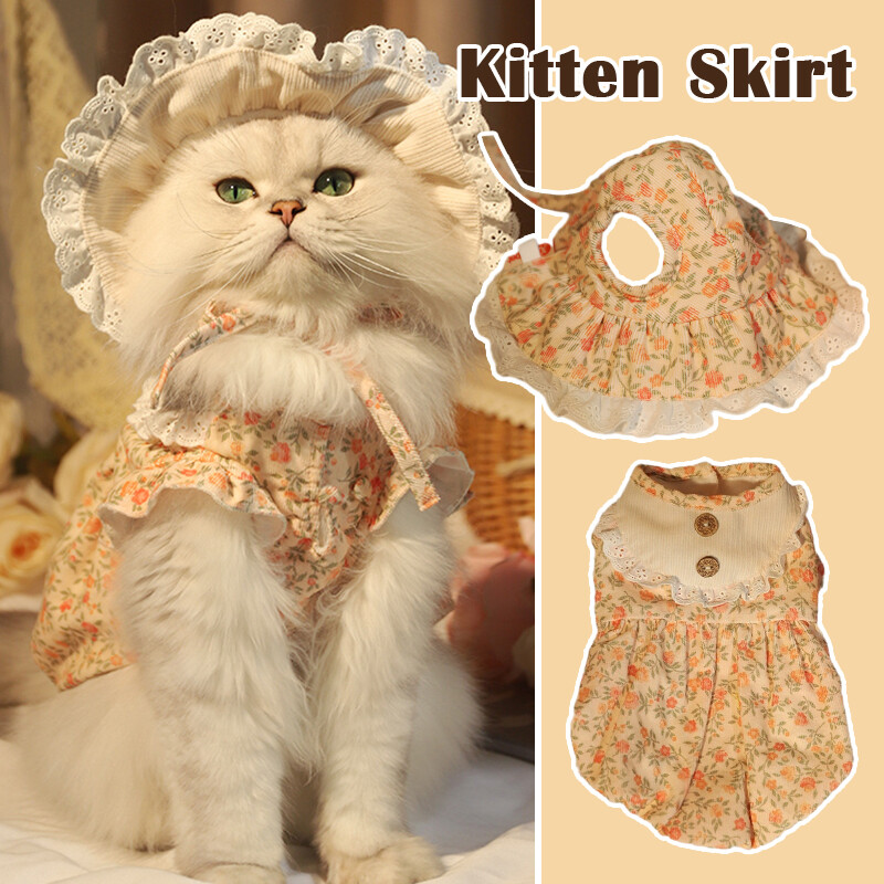 Pet Clothes Small Cat Skirt Cat Puppy Floral Lace Pumpkin Princess Dress  Hats