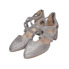 EILEEN FISHER Pumps Womens Size 7.5 Juku Mica Silver Strappy Closed Almond Toe