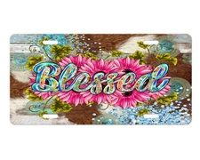 Pink Daisy Blessed Front License Plate Car Accessory Vanity Plate