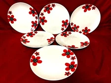 Winterling Marktleuthem RARE Set Of 6 Red Floral Salad Plates 7 1/2" Bavaria