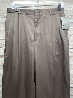 Madison & Rhoses Men Dark Taupe Pleat Front Cuffed Straight Dress Pants 32x32