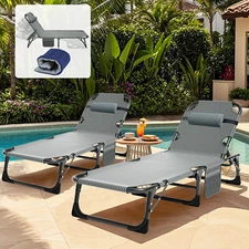 Folding Chaise Lounge Chair Outdoor Patio Chair Recliner Beach Lawn with Mat