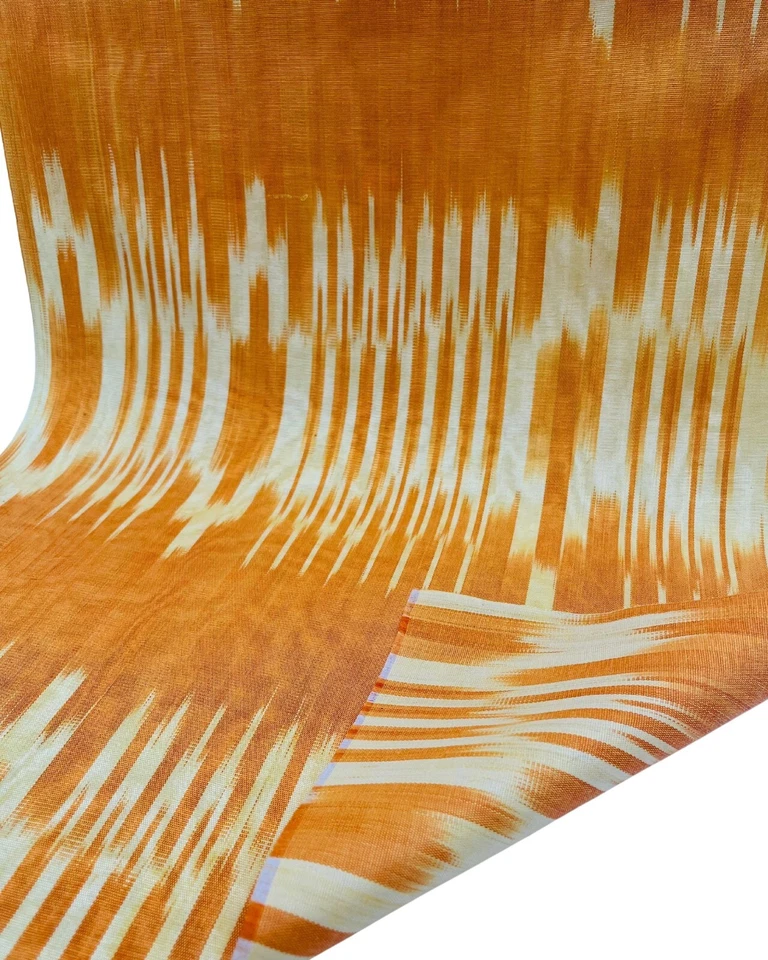 Yellow Ikat Silk Moire Fabric By 2 Meters,  Watermark Patterned Shantung Fabric - Image 3 of 4